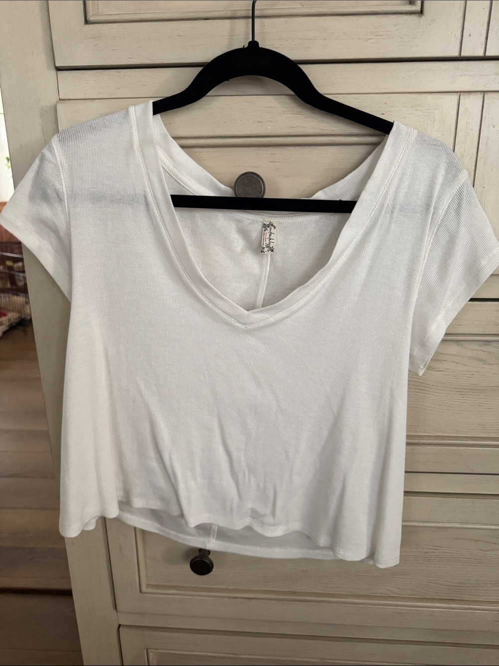 Free People White V-Neck Crop Tee